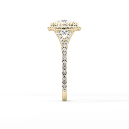 Round Halo & Pave Split Shank Lab Grown Diamond Engagement Ring