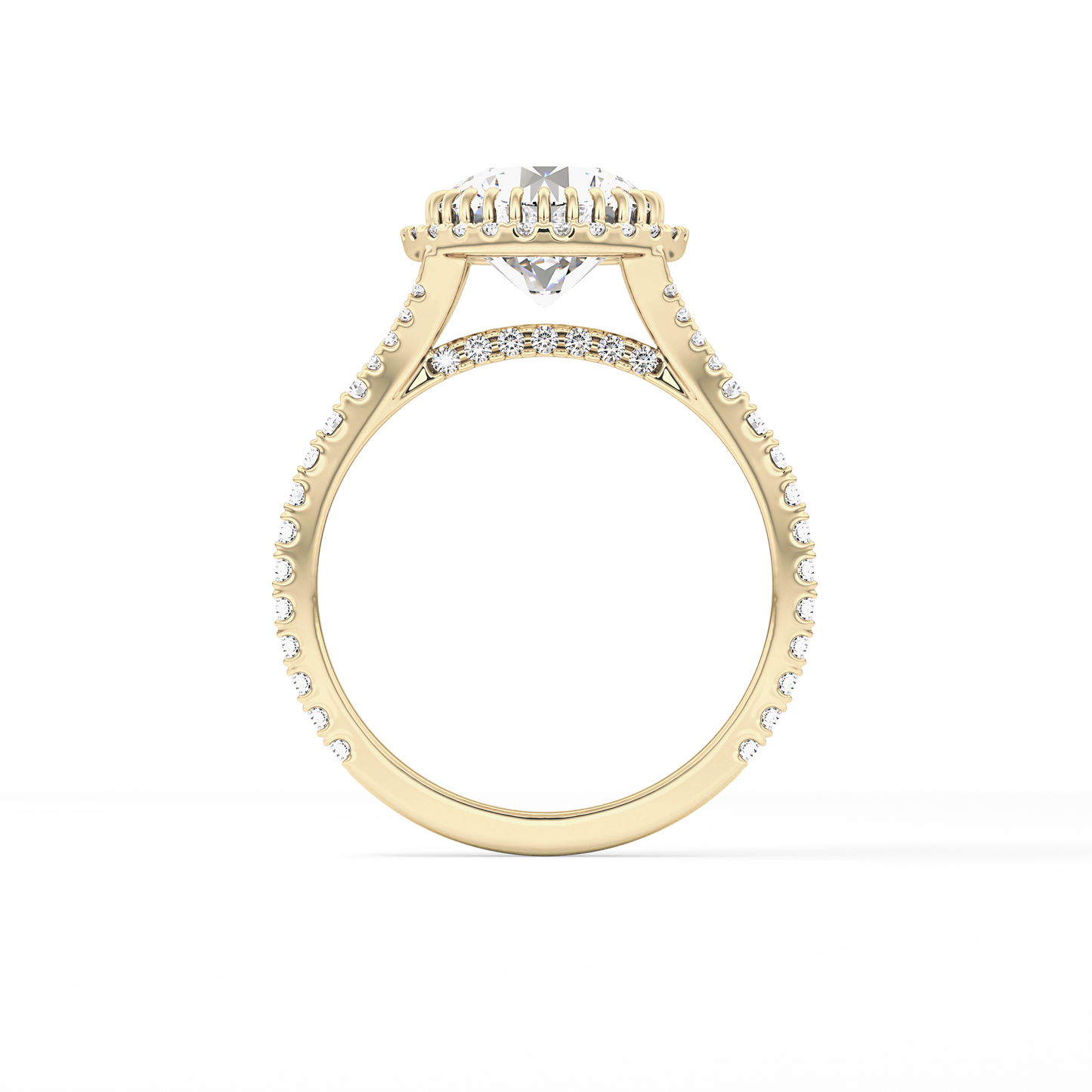Round Halo & Pave Split Shank Lab Grown Diamond Engagement Ring