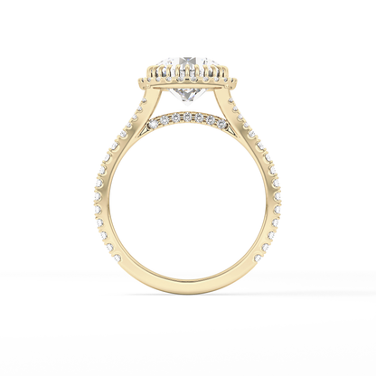 Round Halo & Pave Split Shank Lab Grown Diamond Engagement Ring