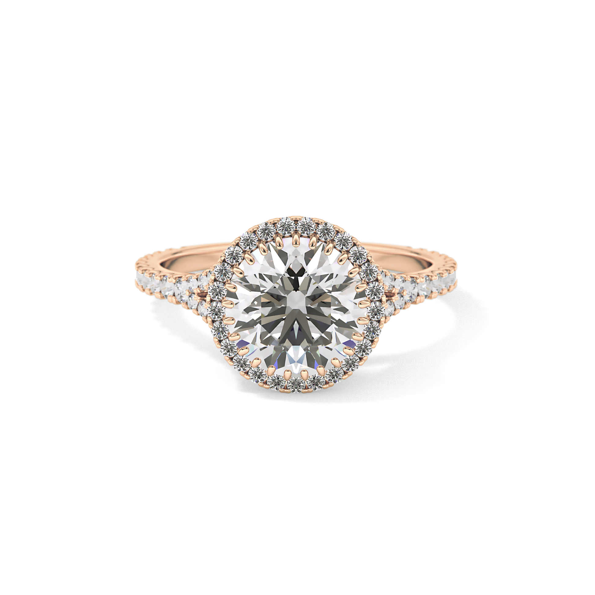 Round Halo & Pave Split Shank Lab Grown Diamond Engagement Ring