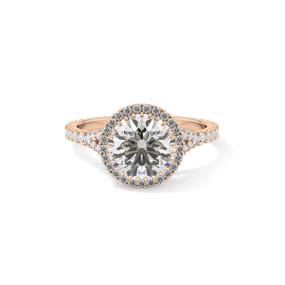 Round Halo & Pave Split Shank Lab Grown Diamond Engagement Ring