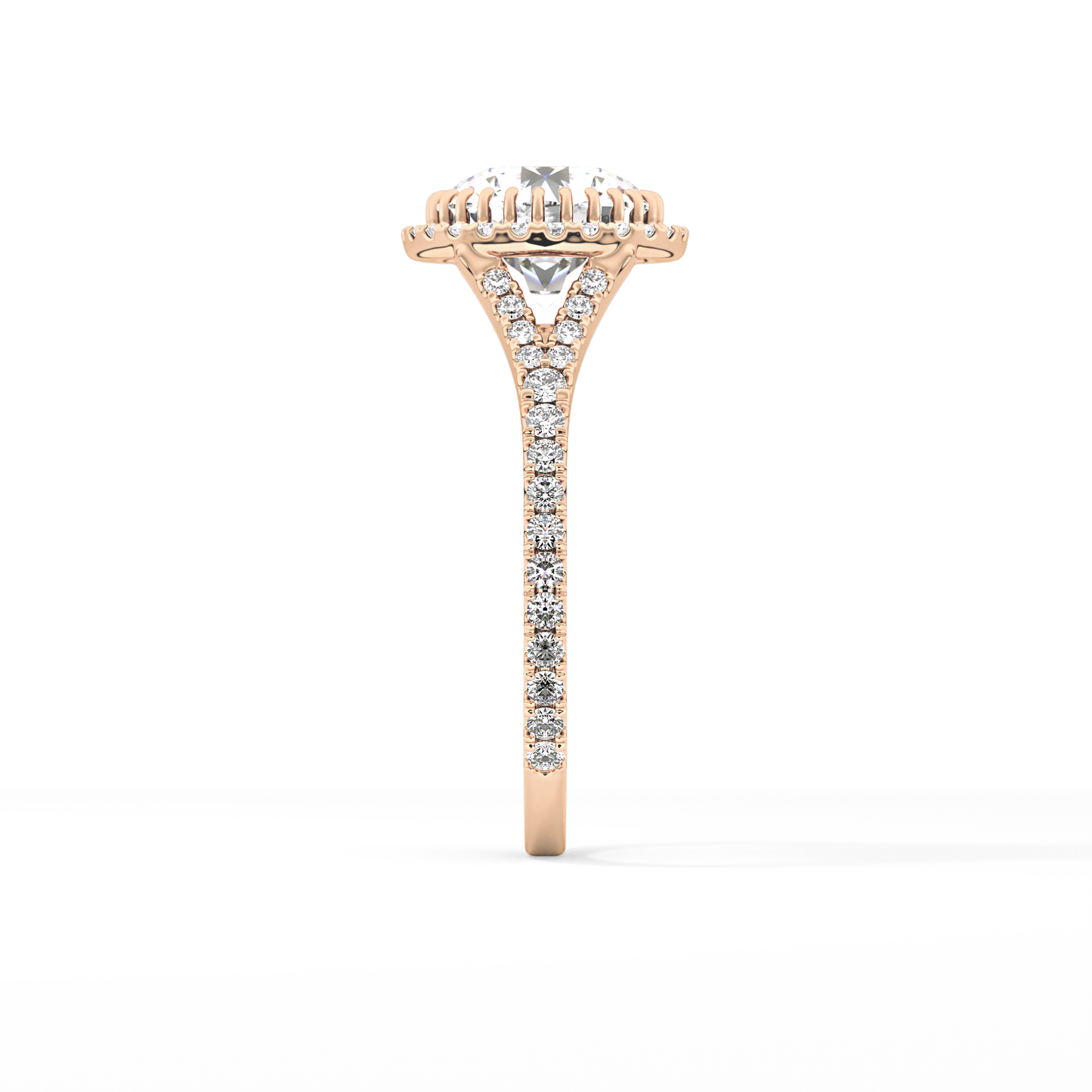 Round Halo & Pave Split Shank Lab Grown Diamond Engagement Ring