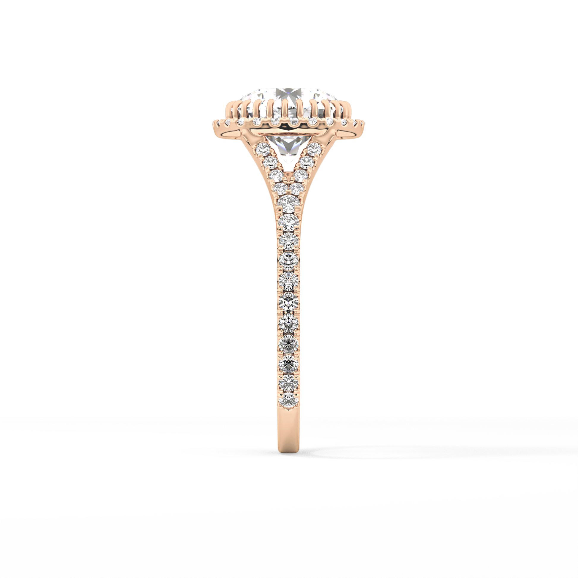 Round Halo & Pave Split Shank Lab Grown Diamond Engagement Ring