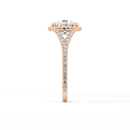 Round Halo & Pave Split Shank Lab Grown Diamond Engagement Ring