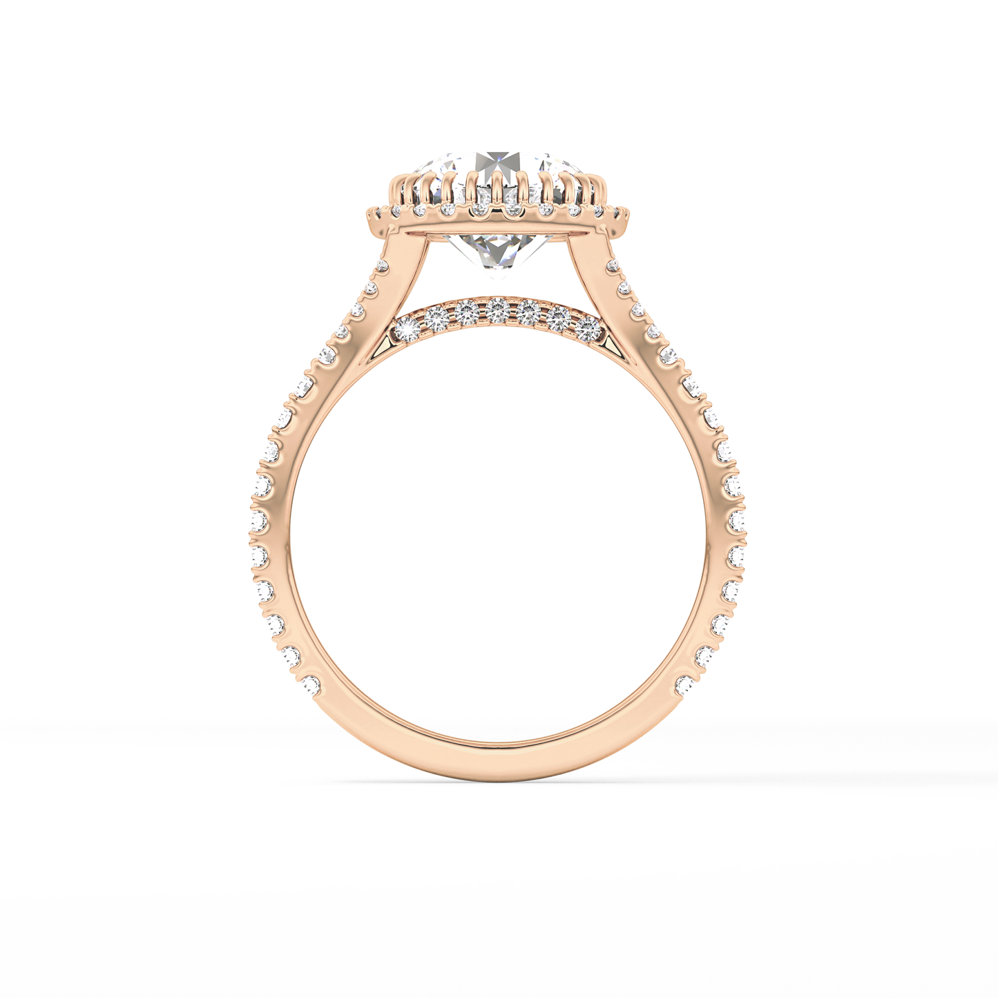 Round Halo & Pave Split Shank Lab Grown Diamond Engagement Ring