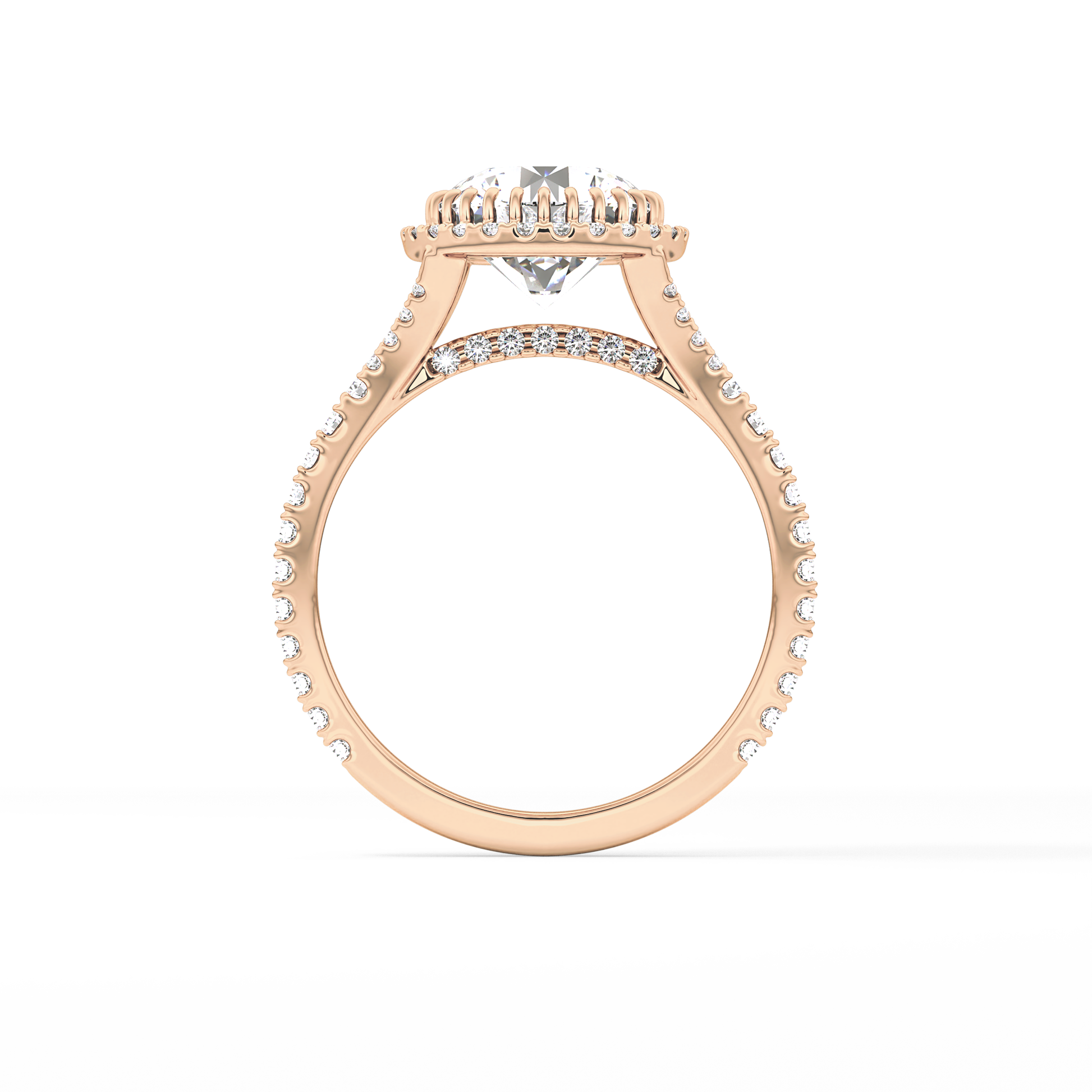 Round Halo & Pave Split Shank Lab Grown Diamond Engagement Ring