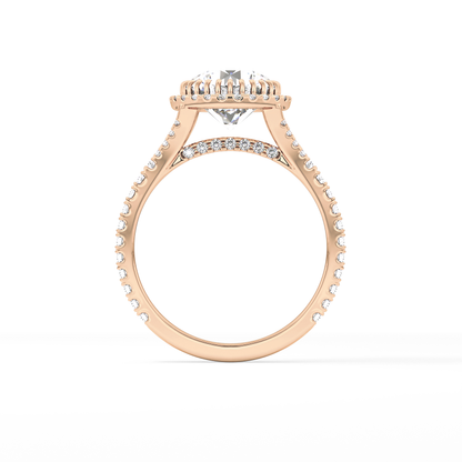 Round Halo & Pave Split Shank Lab Grown Diamond Engagement Ring