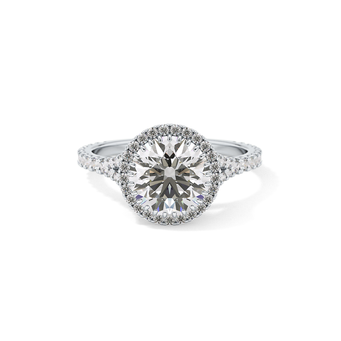 Round Halo & Pave Split Shank Lab Grown Diamond Engagement Ring