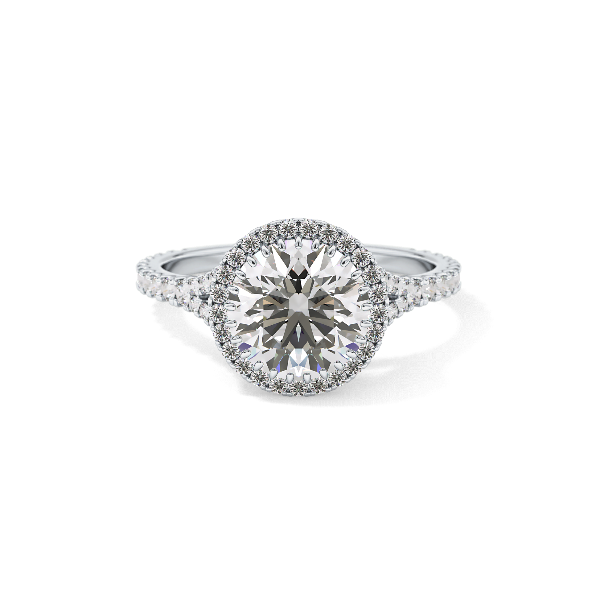 Round Halo & Pave Split Shank Lab Grown Diamond Engagement Ring