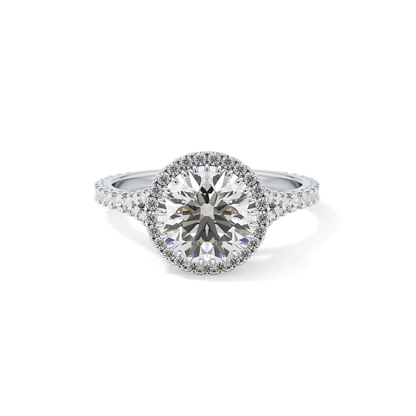 Round Halo & Pave Split Shank Lab Grown Diamond Engagement Ring