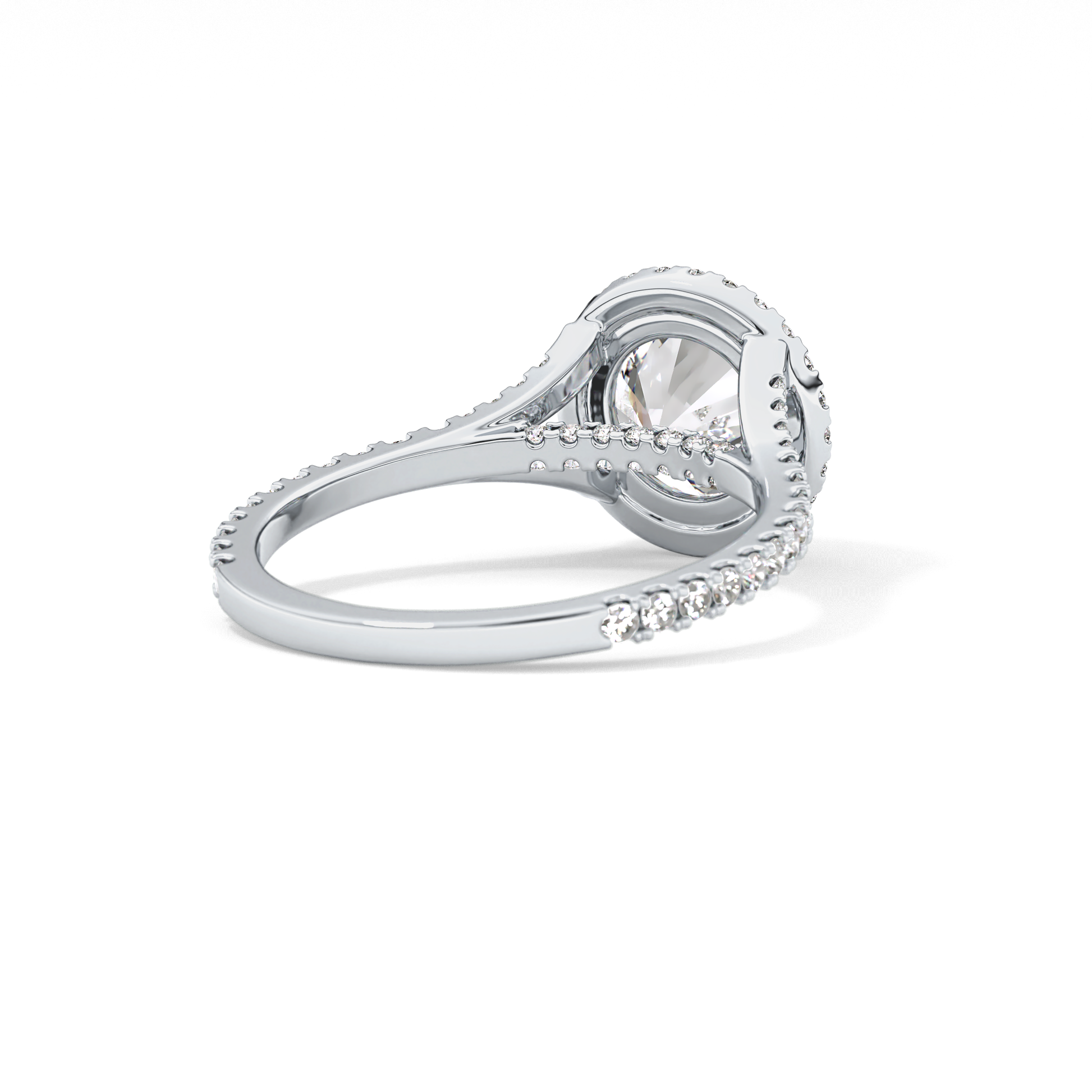 Round Halo & Pave Split Shank Lab Grown Diamond Engagement Ring