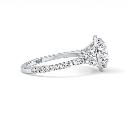 Round Halo & Pave Split Shank Lab Grown Diamond Engagement Ring