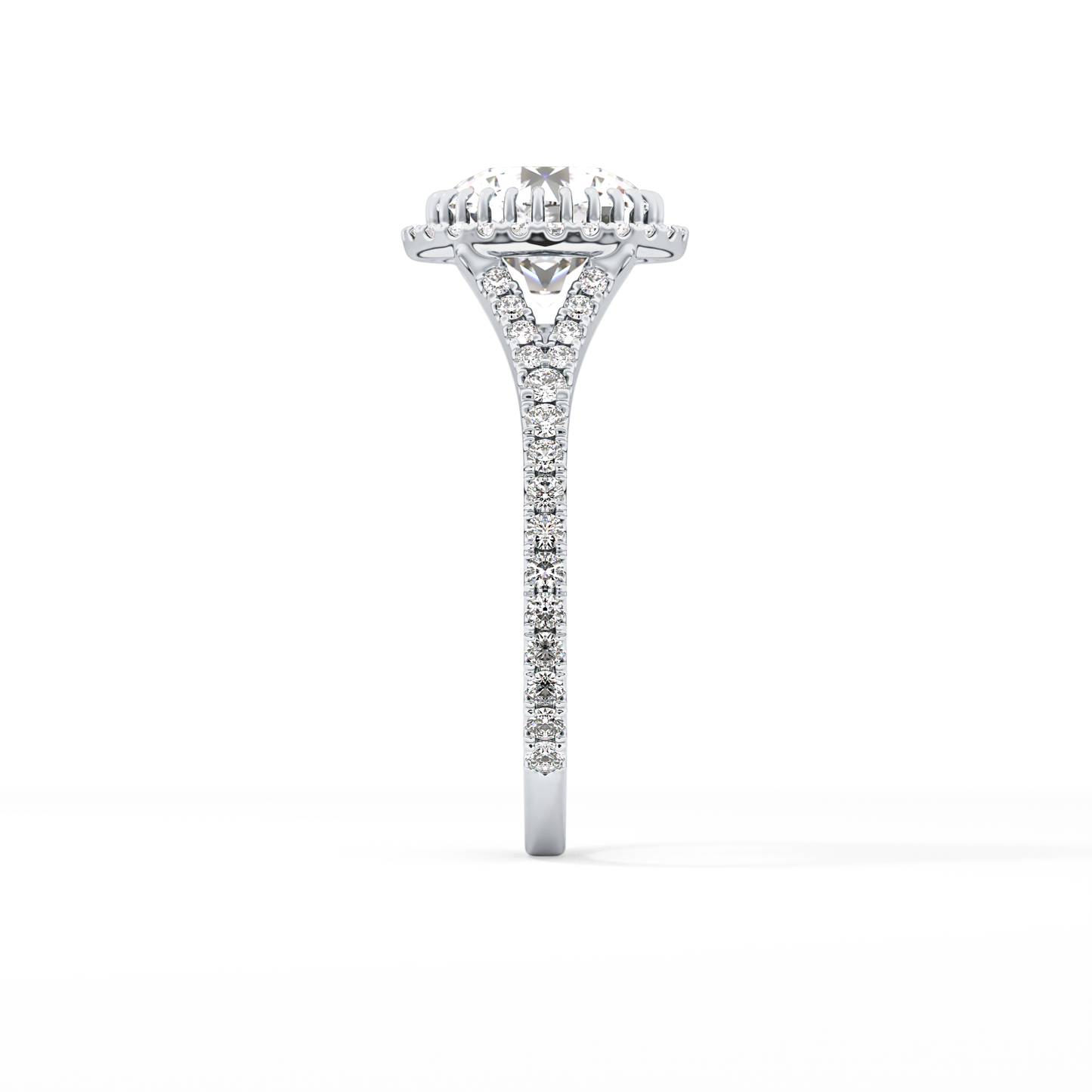 Round Halo & Pave Split Shank Lab Grown Diamond Engagement Ring