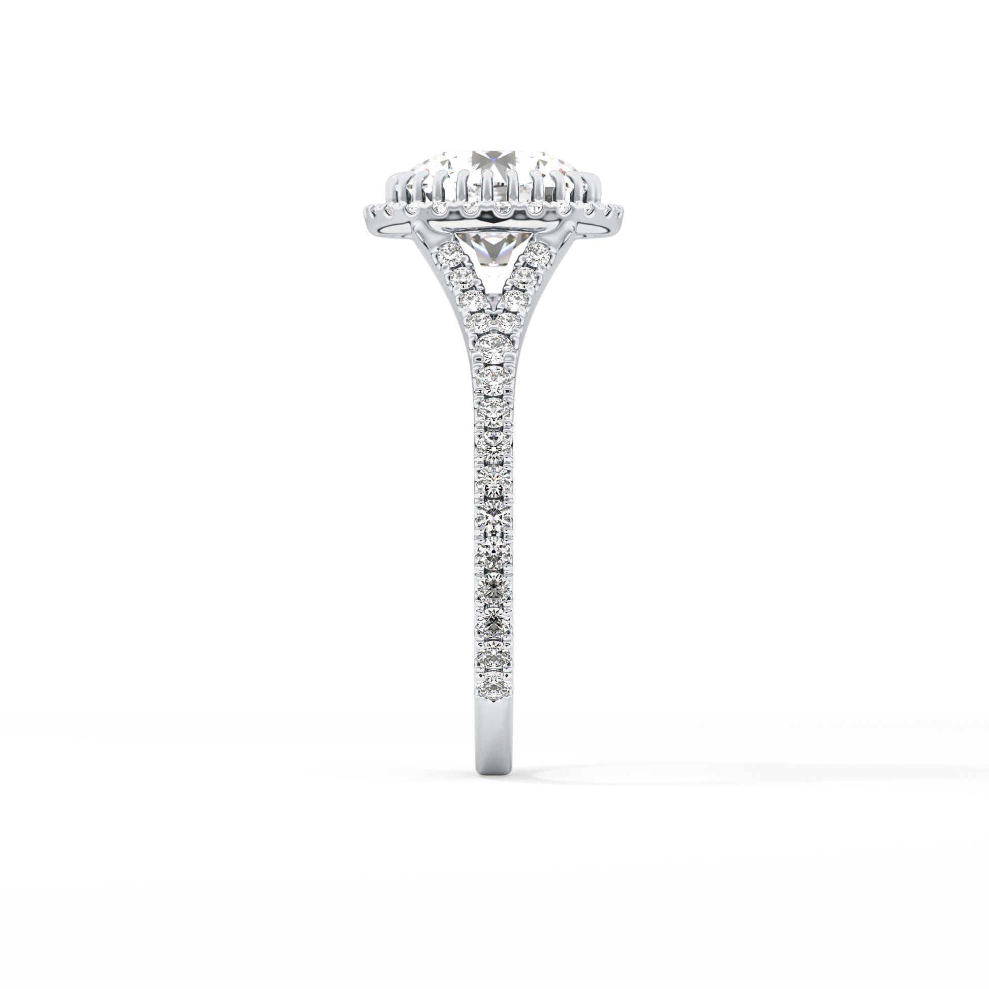 Round Halo & Pave Split Shank Lab Grown Diamond Engagement Ring
