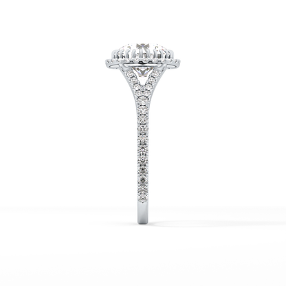 Round Halo & Pave Split Shank Lab Grown Diamond Engagement Ring
