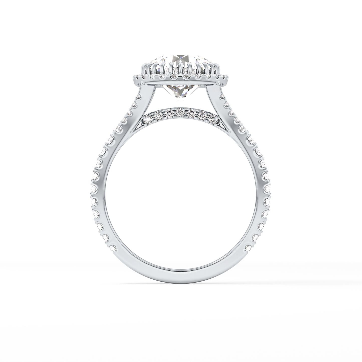 Round Halo & Pave Split Shank Lab Grown Diamond Engagement Ring