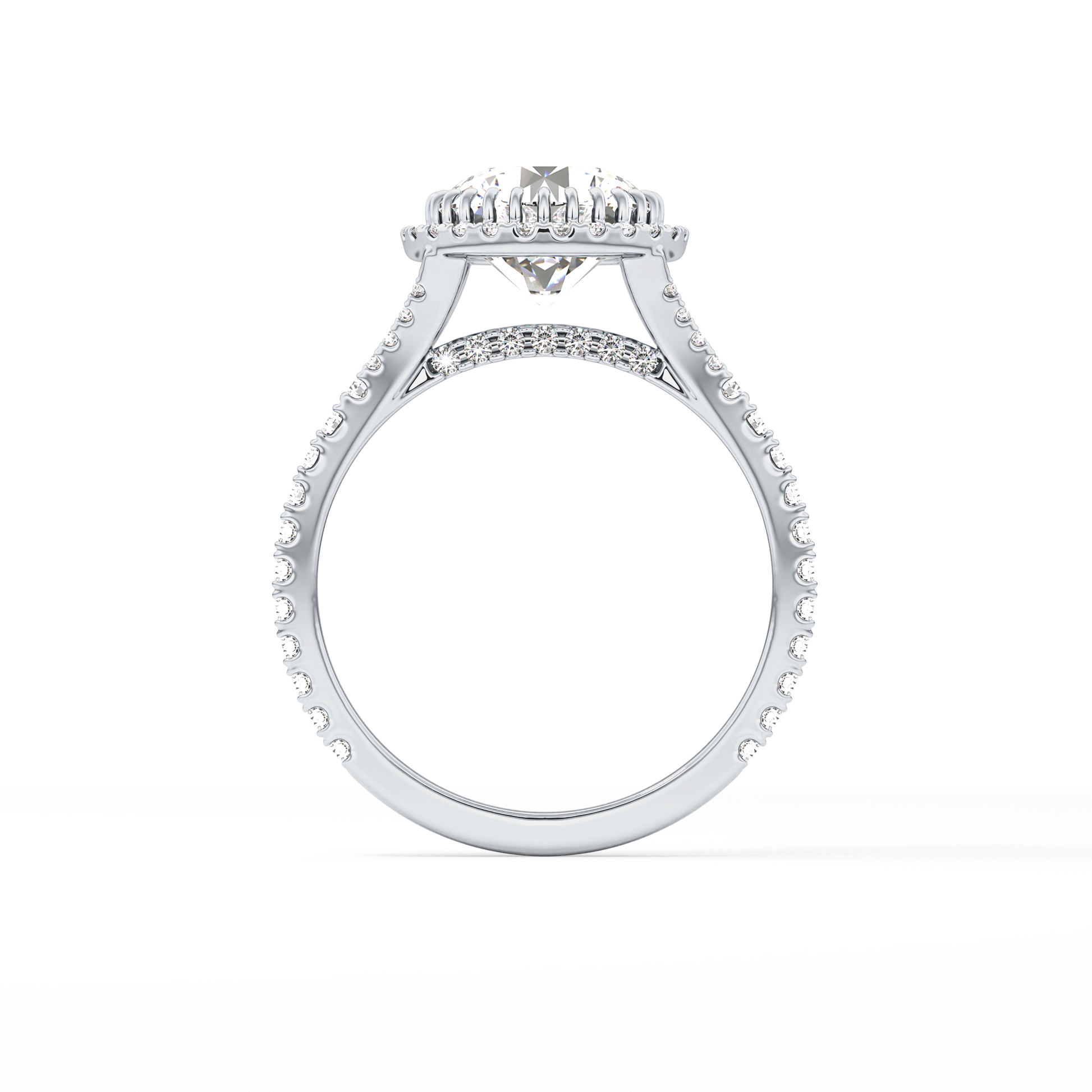 Round Halo & Pave Split Shank Lab Grown Diamond Engagement Ring