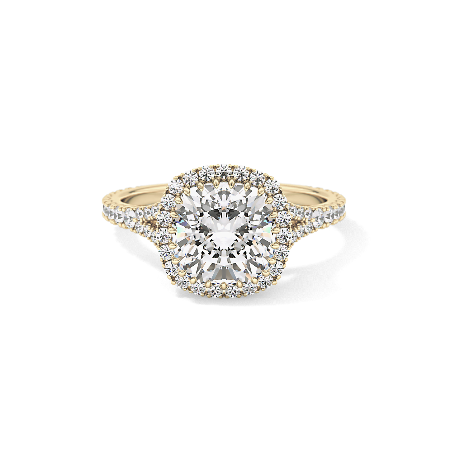 Cushion Halo & Pave Split Shank Lab Grown Diamond Engagement Ring