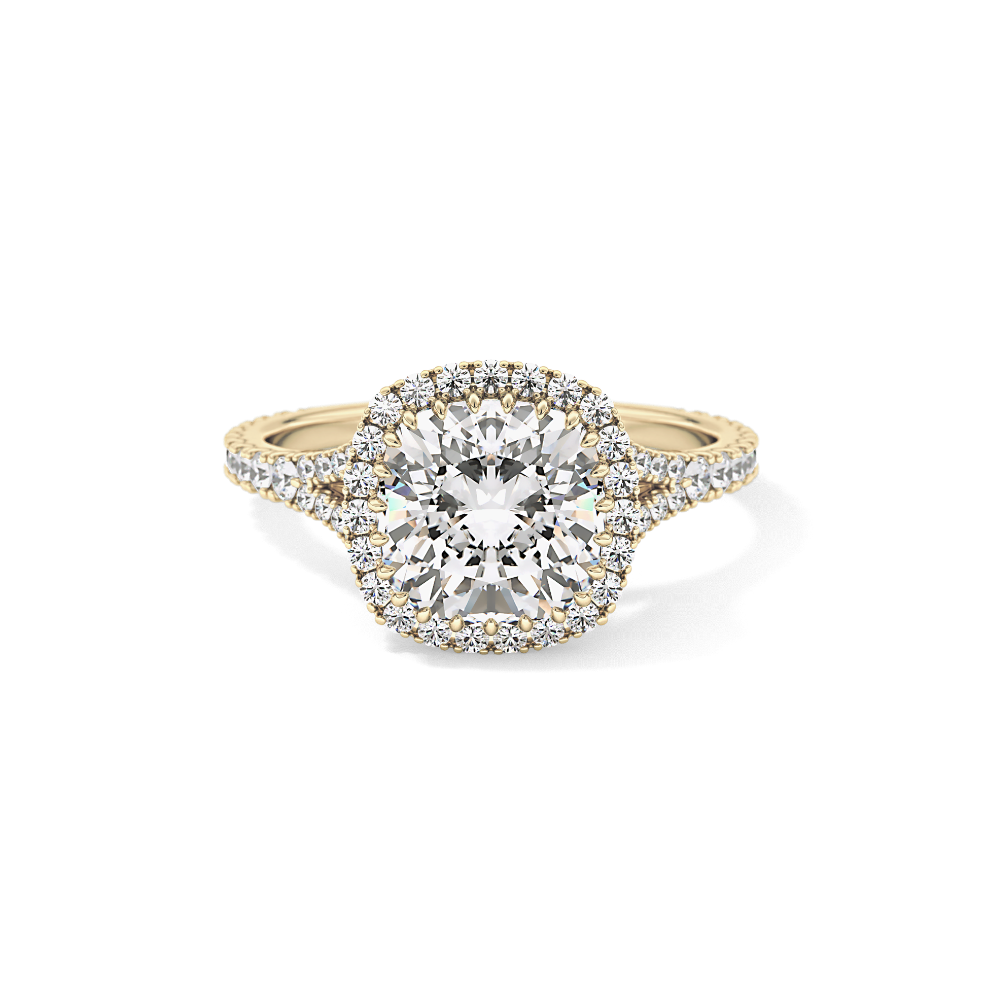 Cushion Halo & Pave Split Shank Lab Grown Diamond Engagement Ring