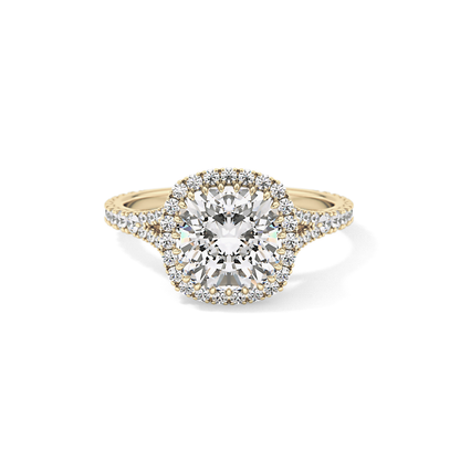 Cushion Halo & Pave Split Shank Lab Grown Diamond Engagement Ring
