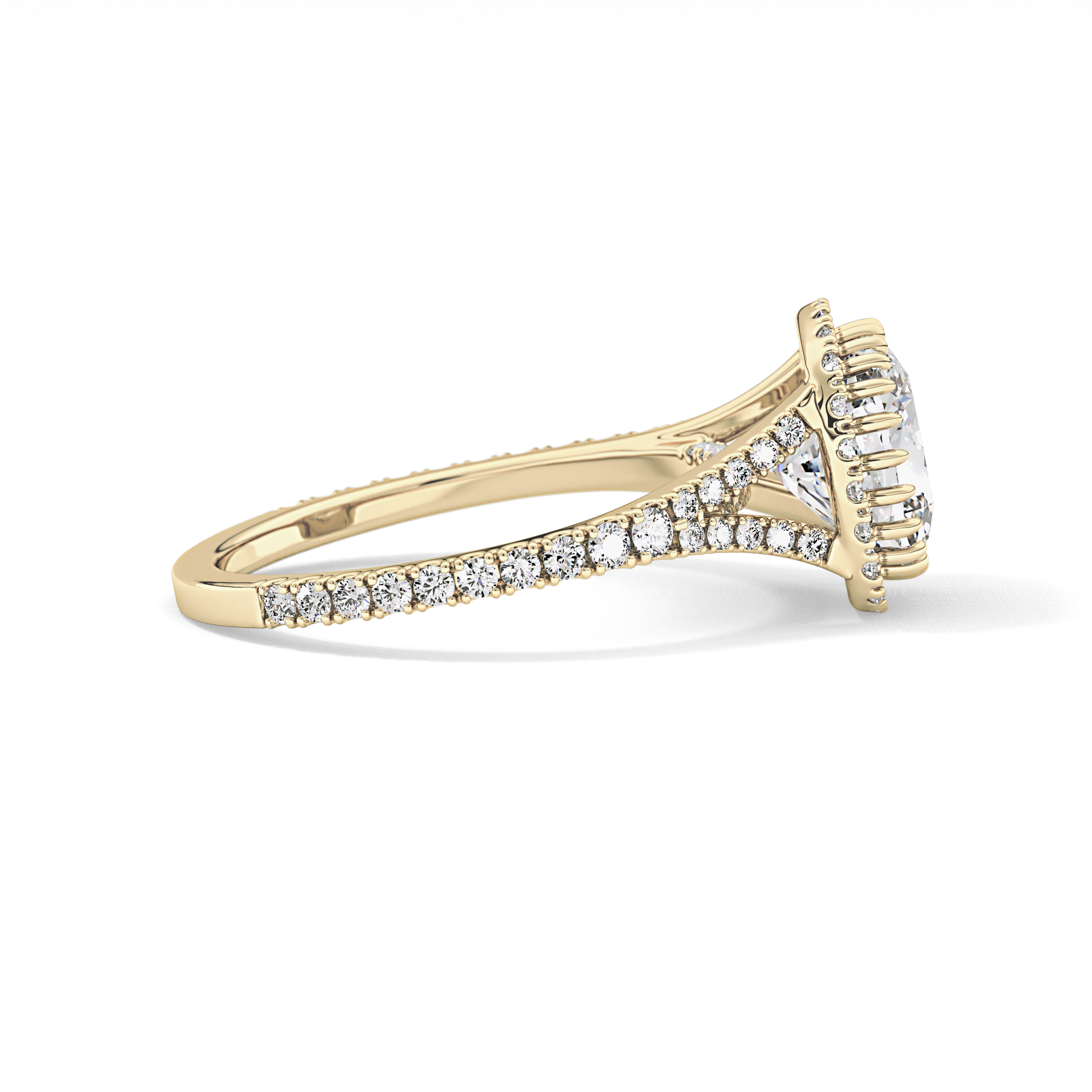 Cushion Halo & Pave Split Shank Lab Grown Diamond Engagement Ring