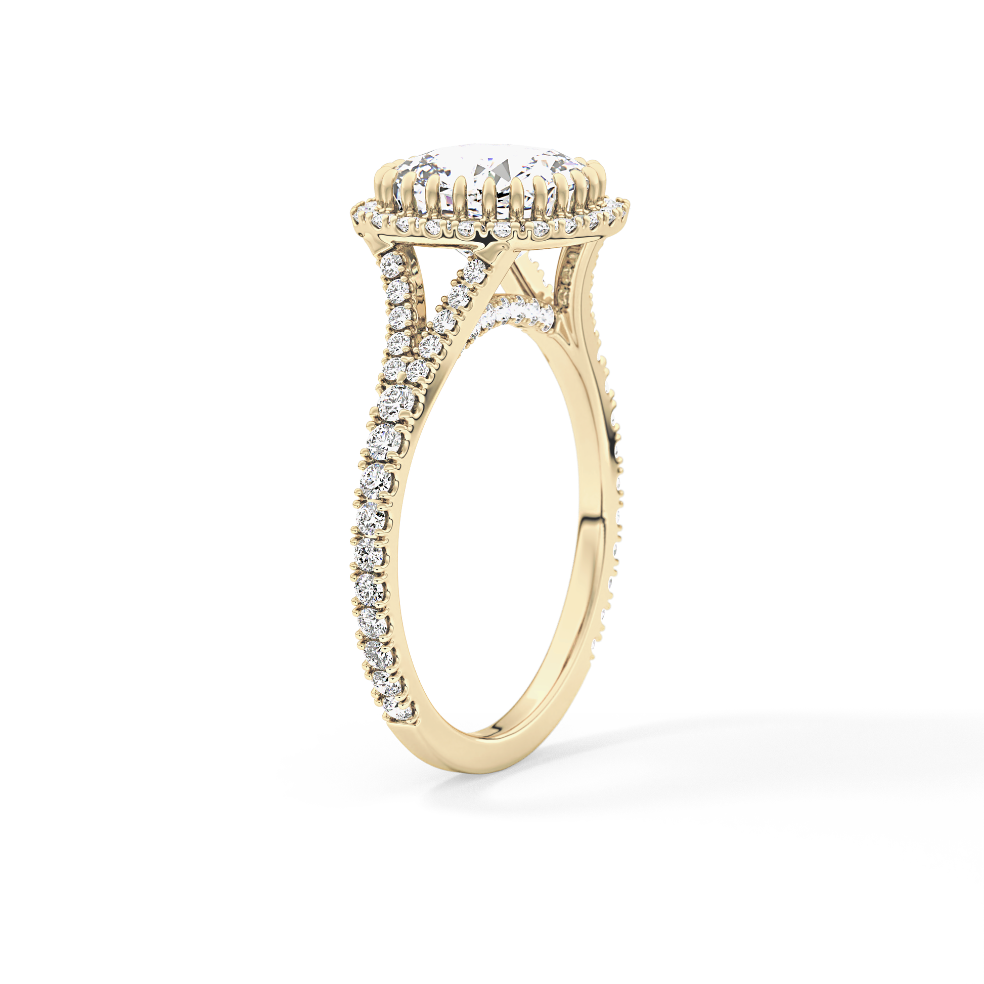 Cushion Halo & Pave Split Shank Lab Grown Diamond Engagement Ring