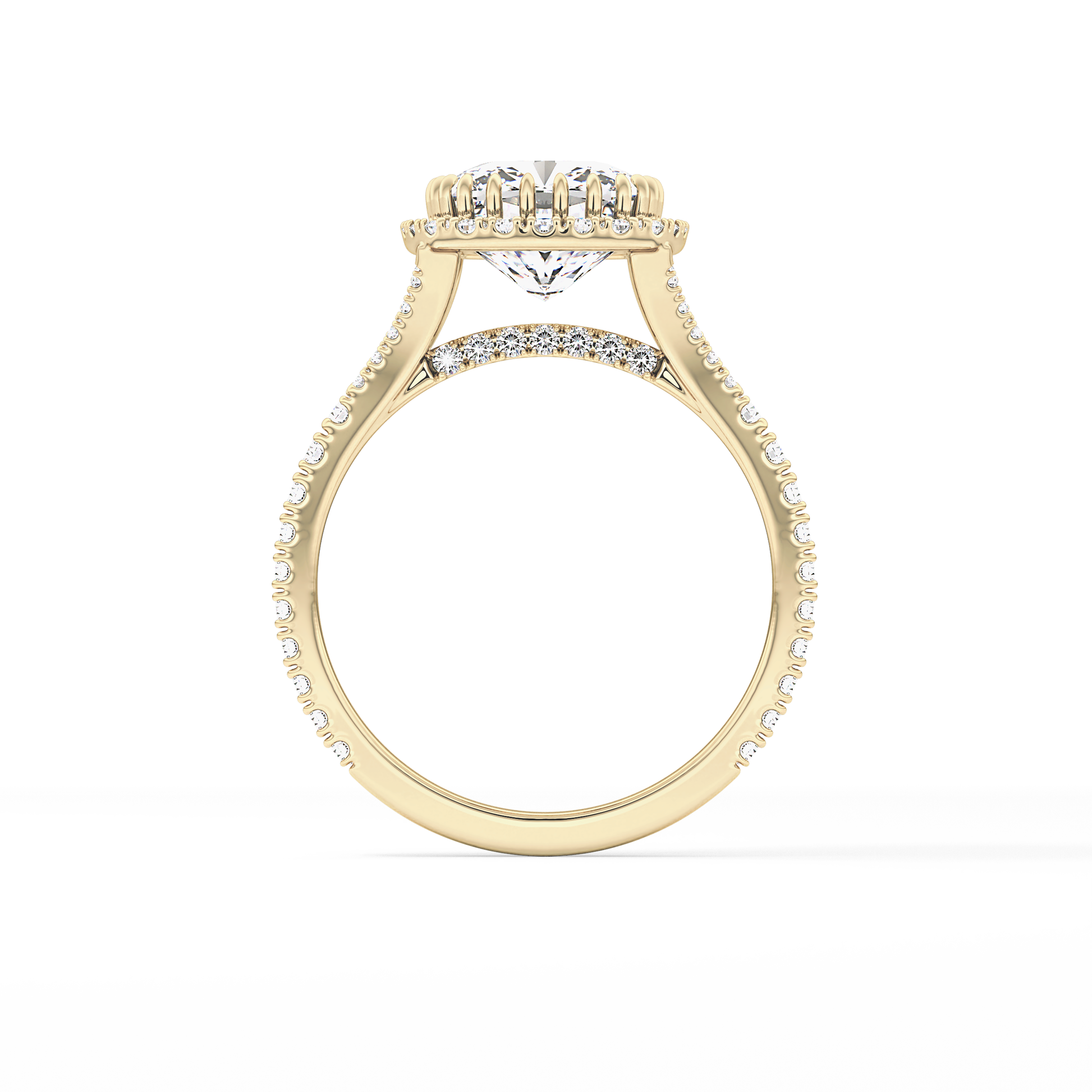 Cushion Halo & Pave Split Shank Lab Grown Diamond Engagement Ring