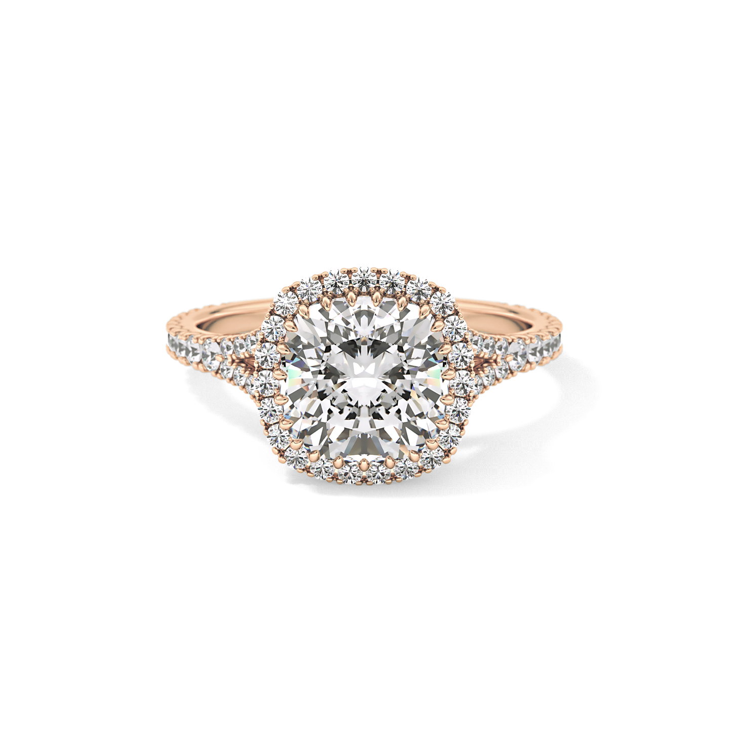 Cushion Halo & Pave Split Shank Lab Grown Diamond Engagement Ring
