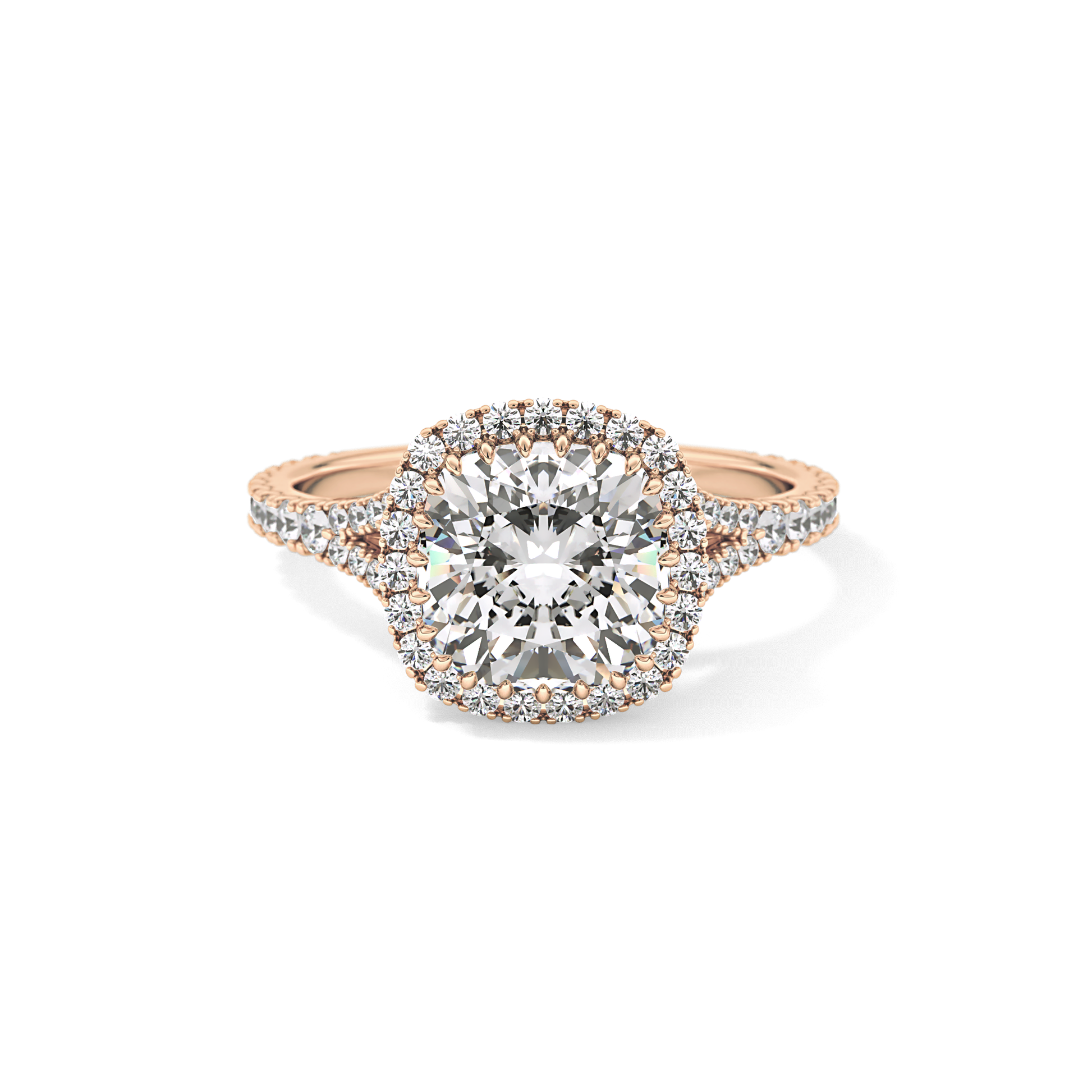 Cushion Halo & Pave Split Shank Lab Grown Diamond Engagement Ring