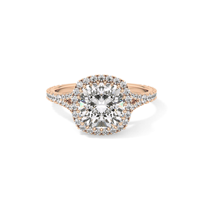 Cushion Halo & Pave Split Shank Lab Grown Diamond Engagement Ring