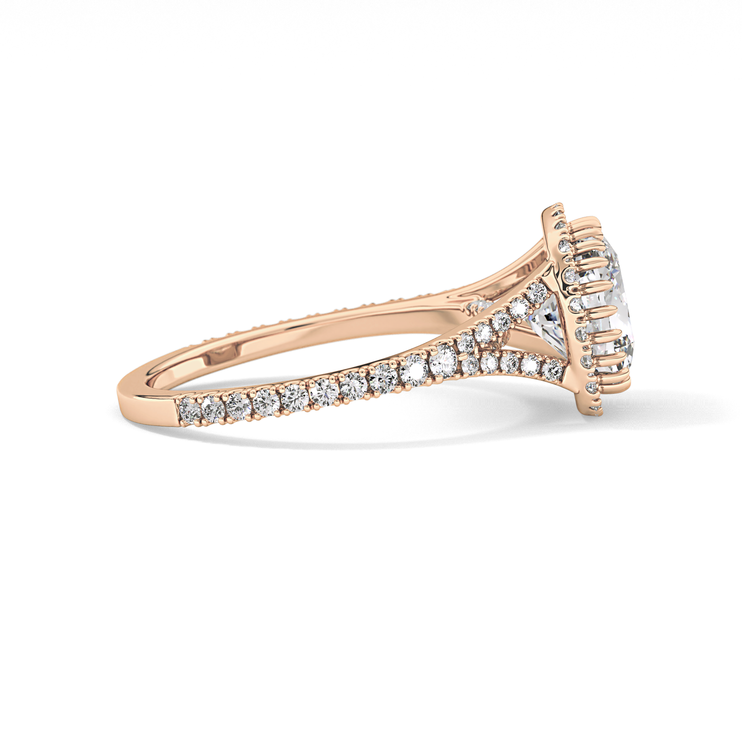 Cushion Halo & Pave Split Shank Lab Grown Diamond Engagement Ring