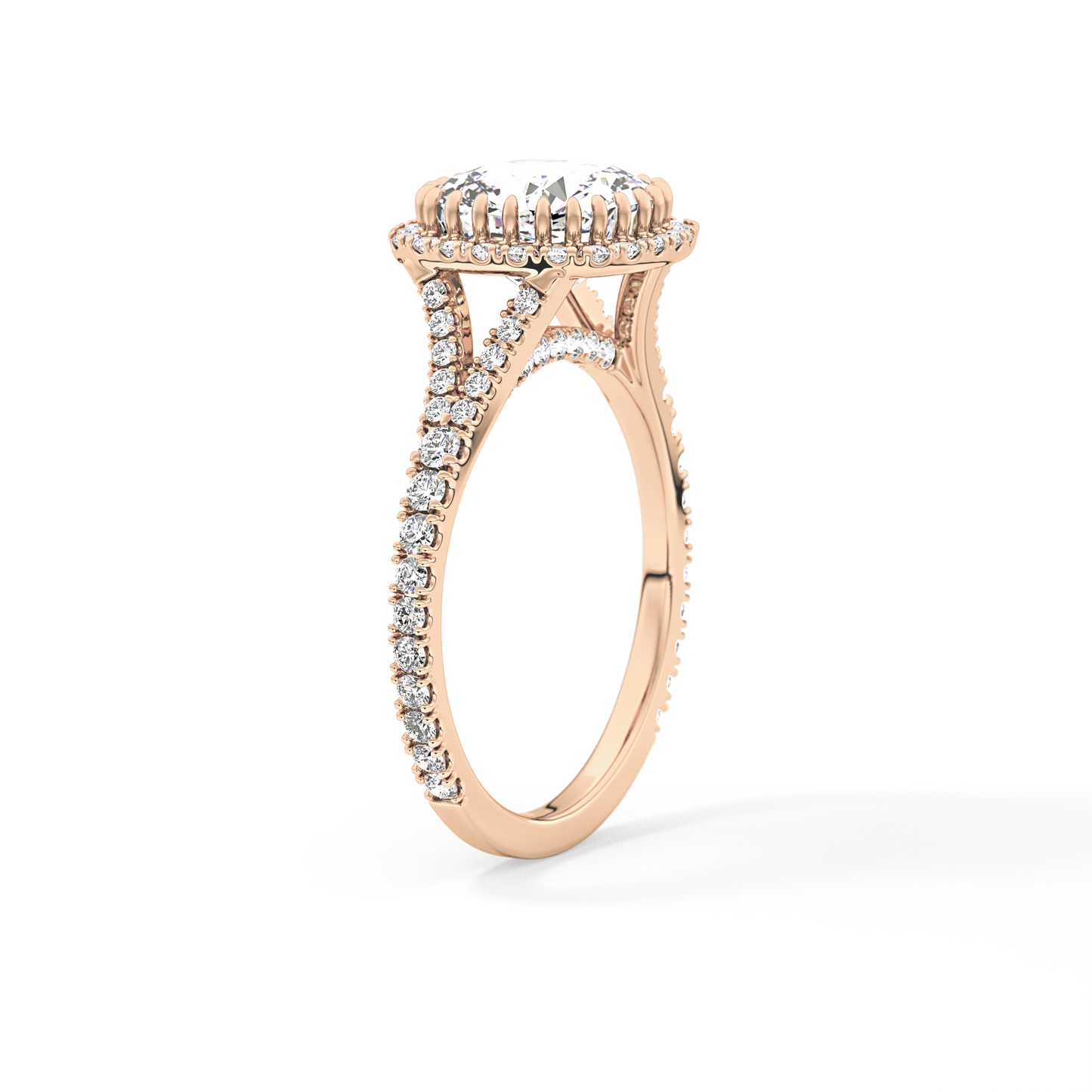 Cushion Halo & Pave Split Shank Lab Grown Diamond Engagement Ring