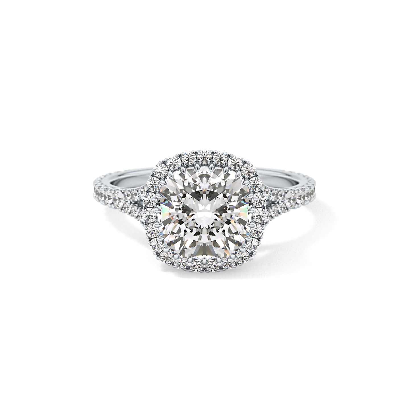 Cushion Halo & Pave Split Shank Lab Grown Diamond Engagement Ring