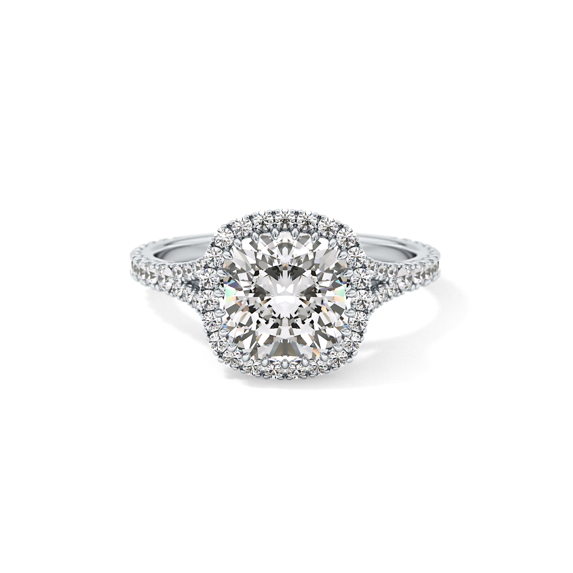 Cushion Halo & Pave Split Shank Lab Grown Diamond Engagement Ring