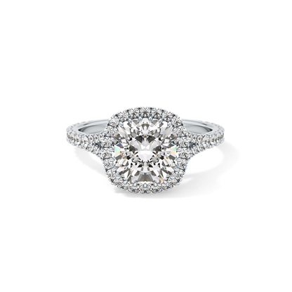 Cushion Halo & Pave Split Shank Lab Grown Diamond Engagement Ring