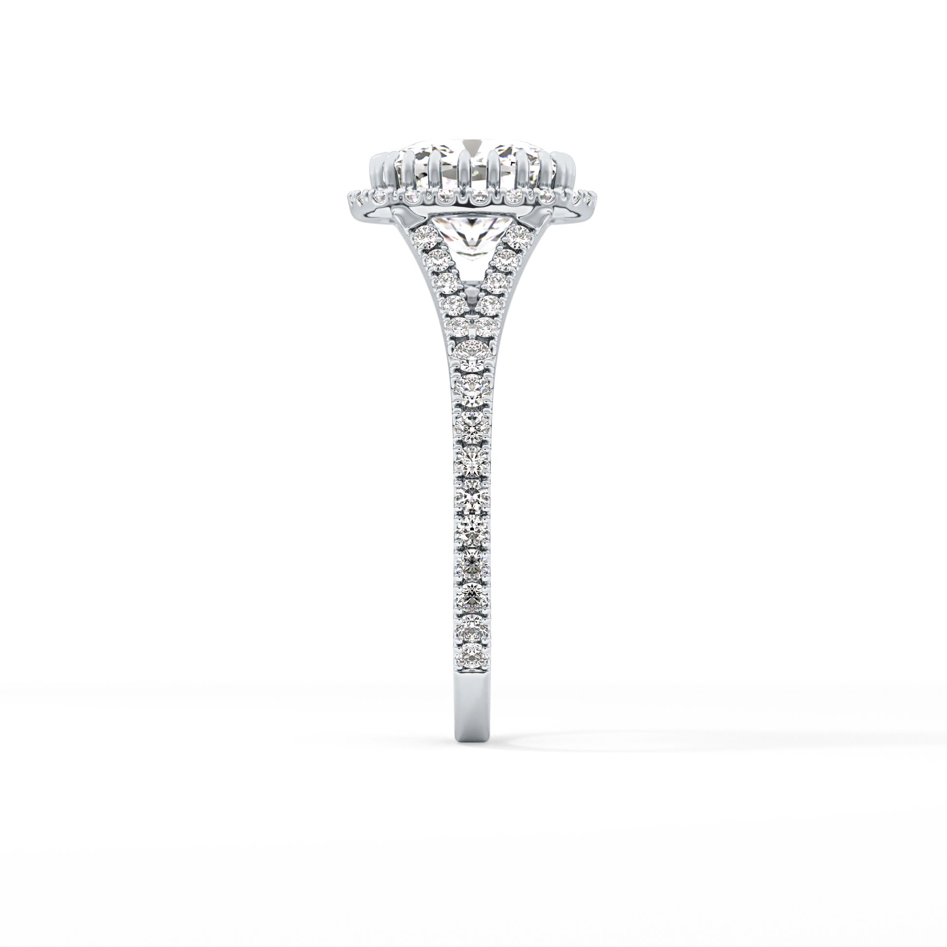 Cushion Halo & Pave Split Shank Lab Grown Diamond Engagement Ring