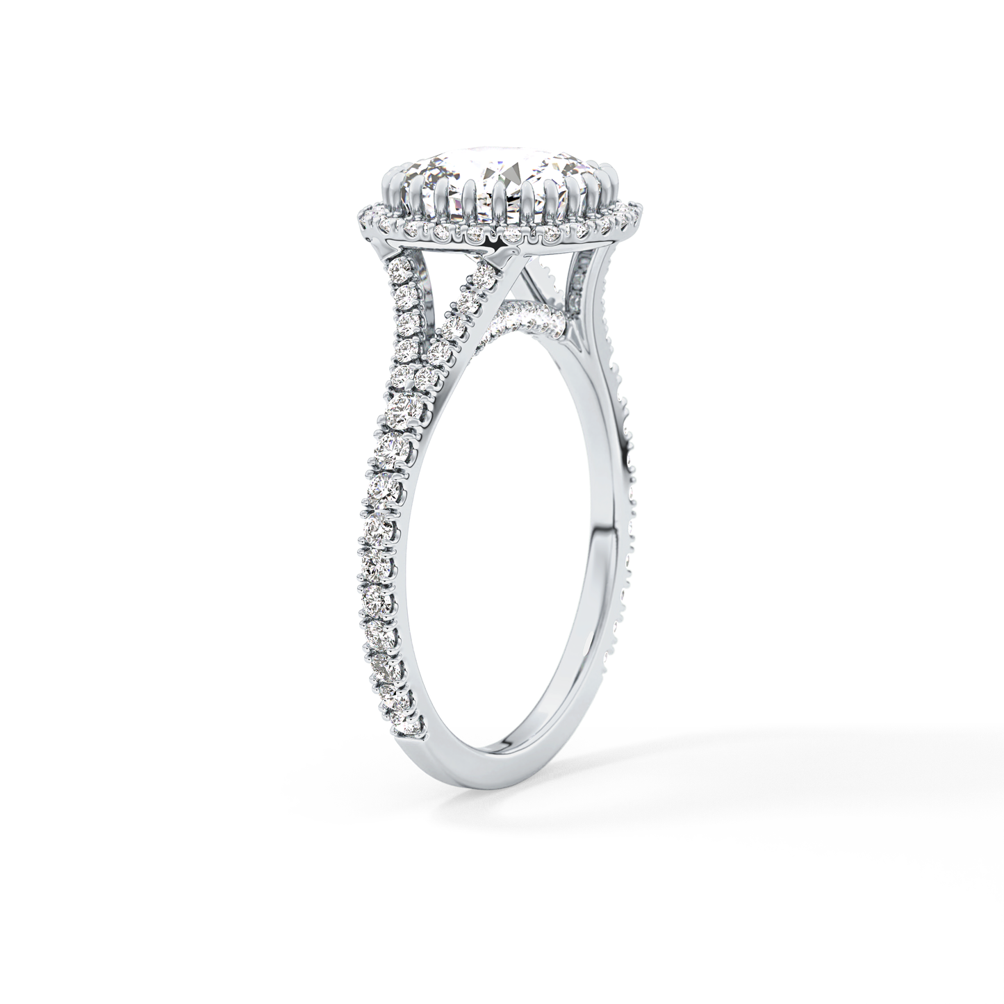 Cushion Halo & Pave Split Shank Lab Grown Diamond Engagement Ring