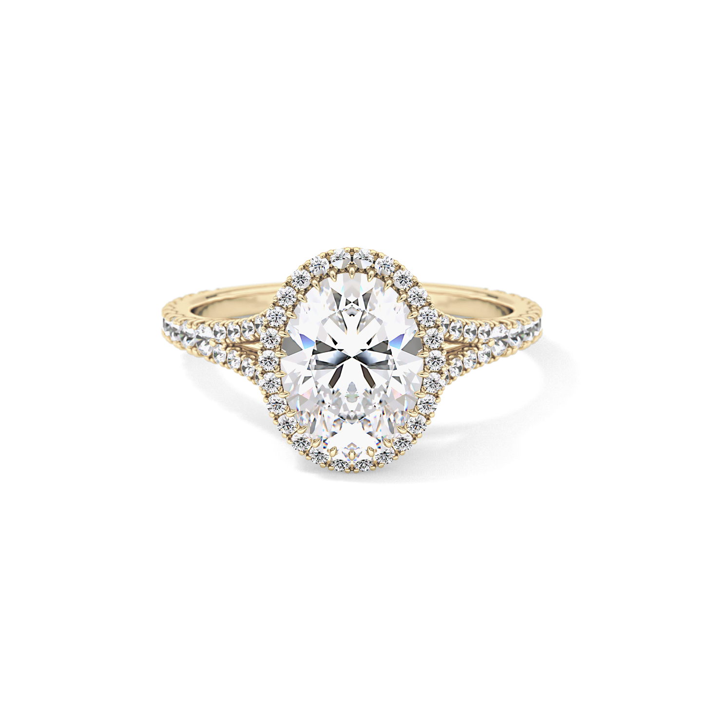 Oval Halo & Pave Split Shank Lab Grown Diamond Engagement Ring