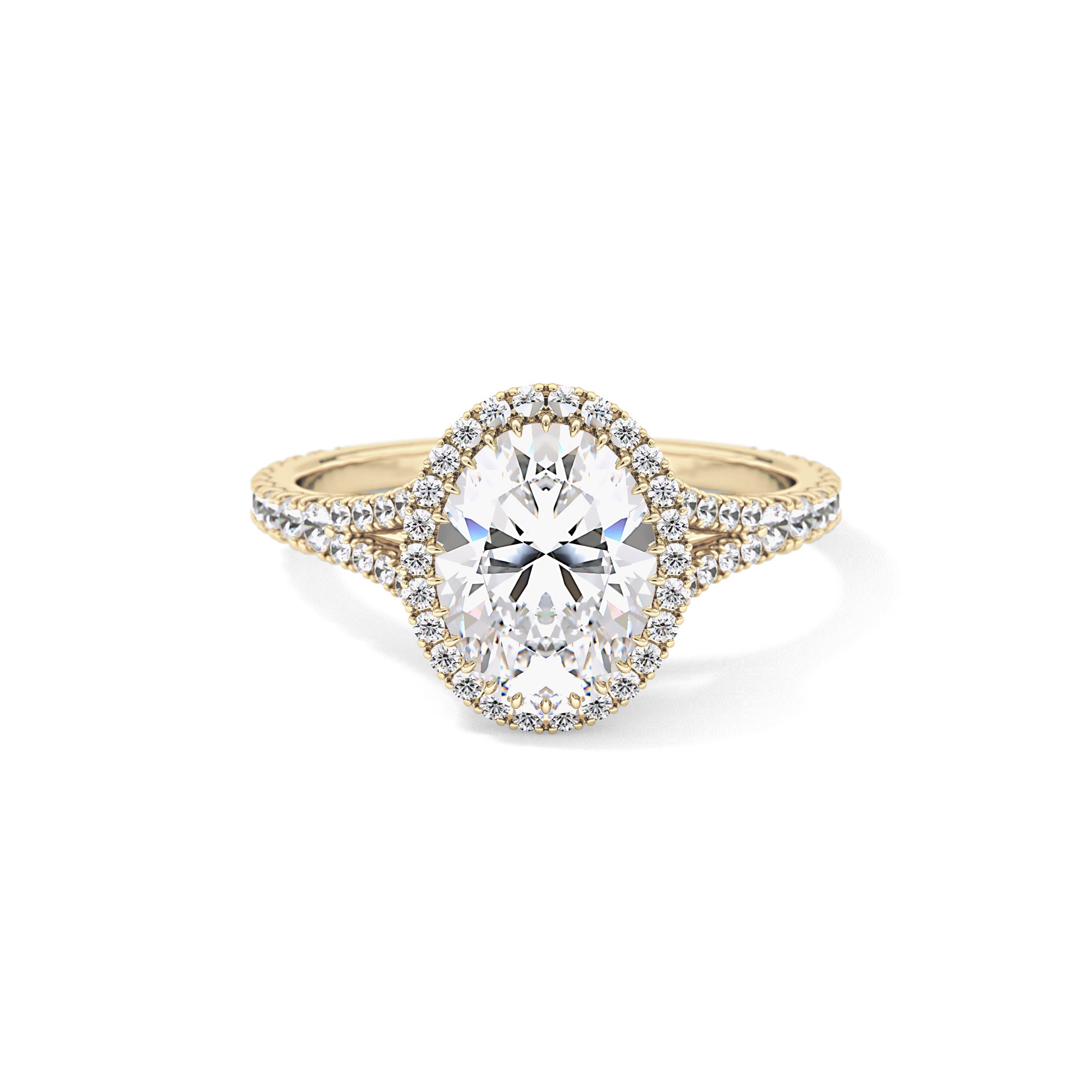 Oval Halo & Pave Split Shank Lab Grown Diamond Engagement Ring