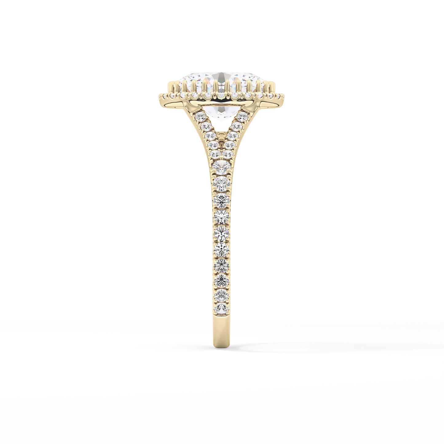 Oval Halo & Pave Split Shank Lab Grown Diamond Engagement Ring