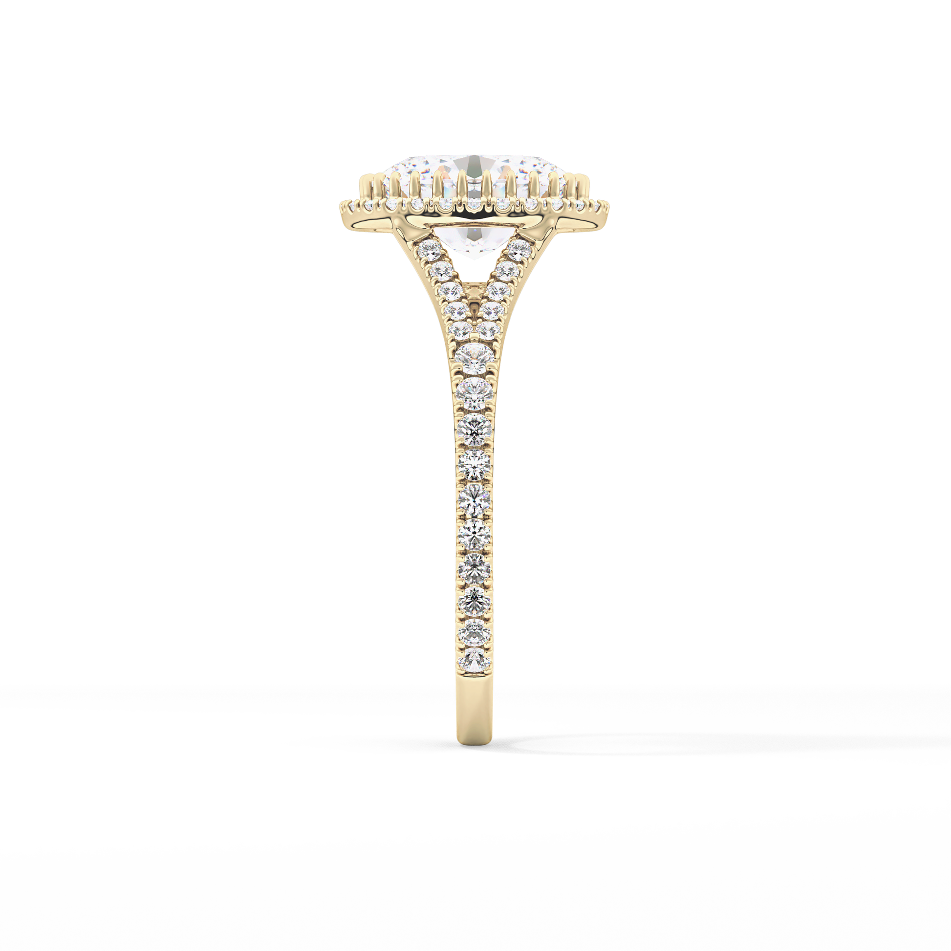 Oval Halo & Pave Split Shank Lab Grown Diamond Engagement Ring