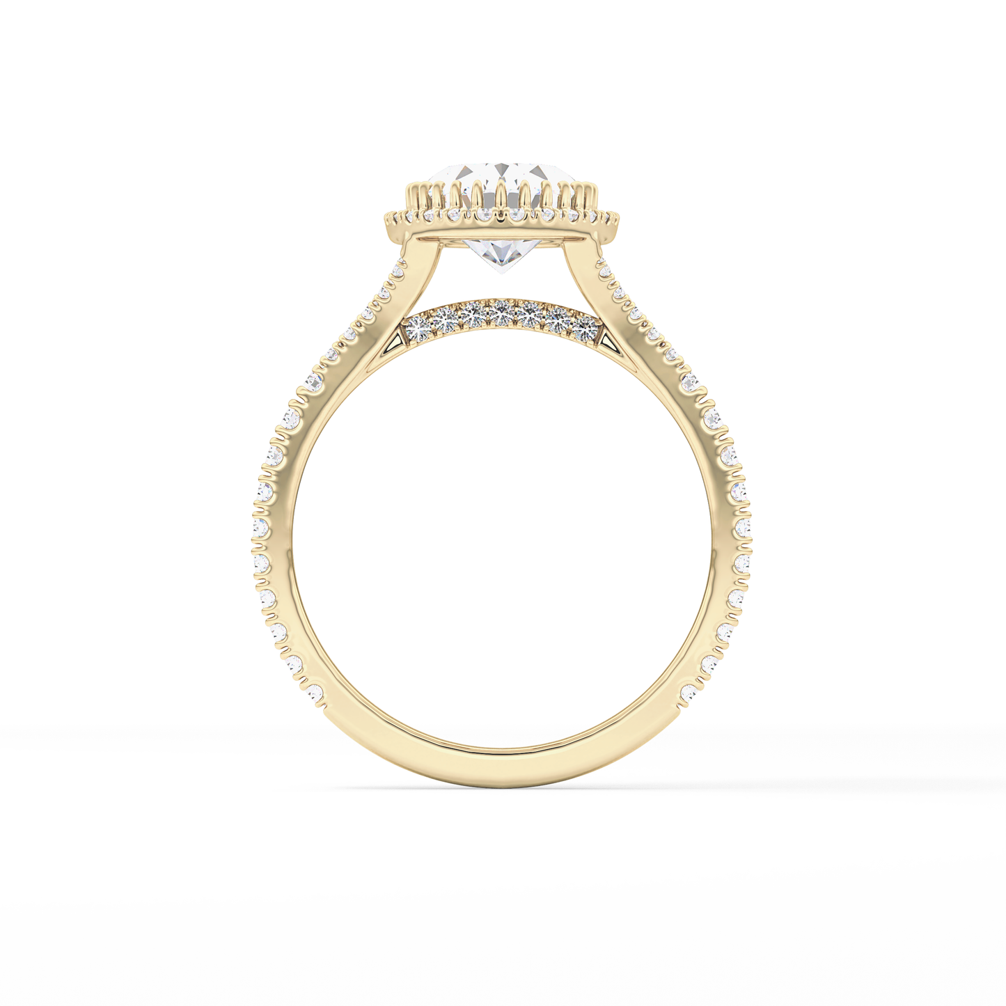 Oval Halo & Pave Split Shank Lab Grown Diamond Engagement Ring