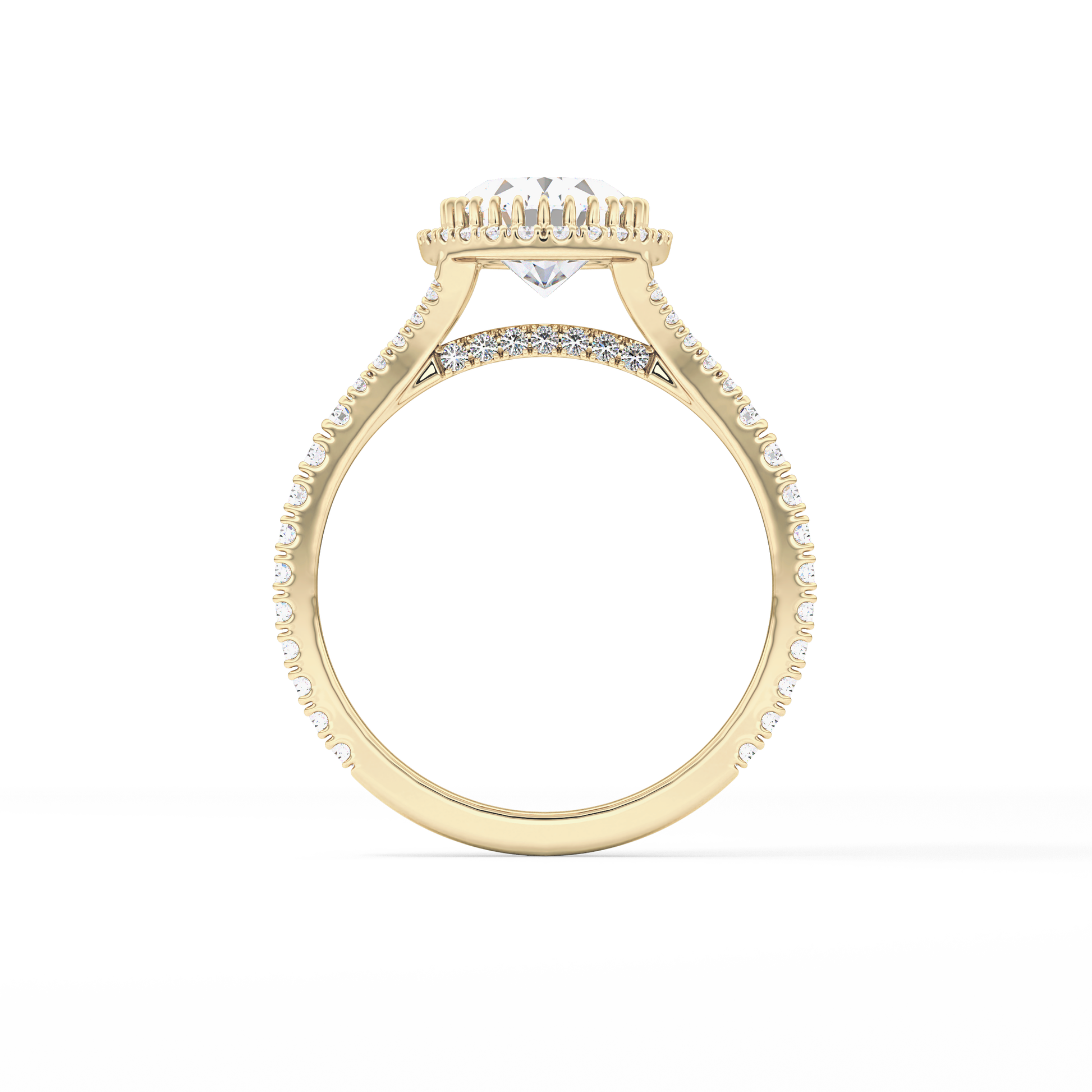 Oval Halo & Pave Split Shank Lab Grown Diamond Engagement Ring