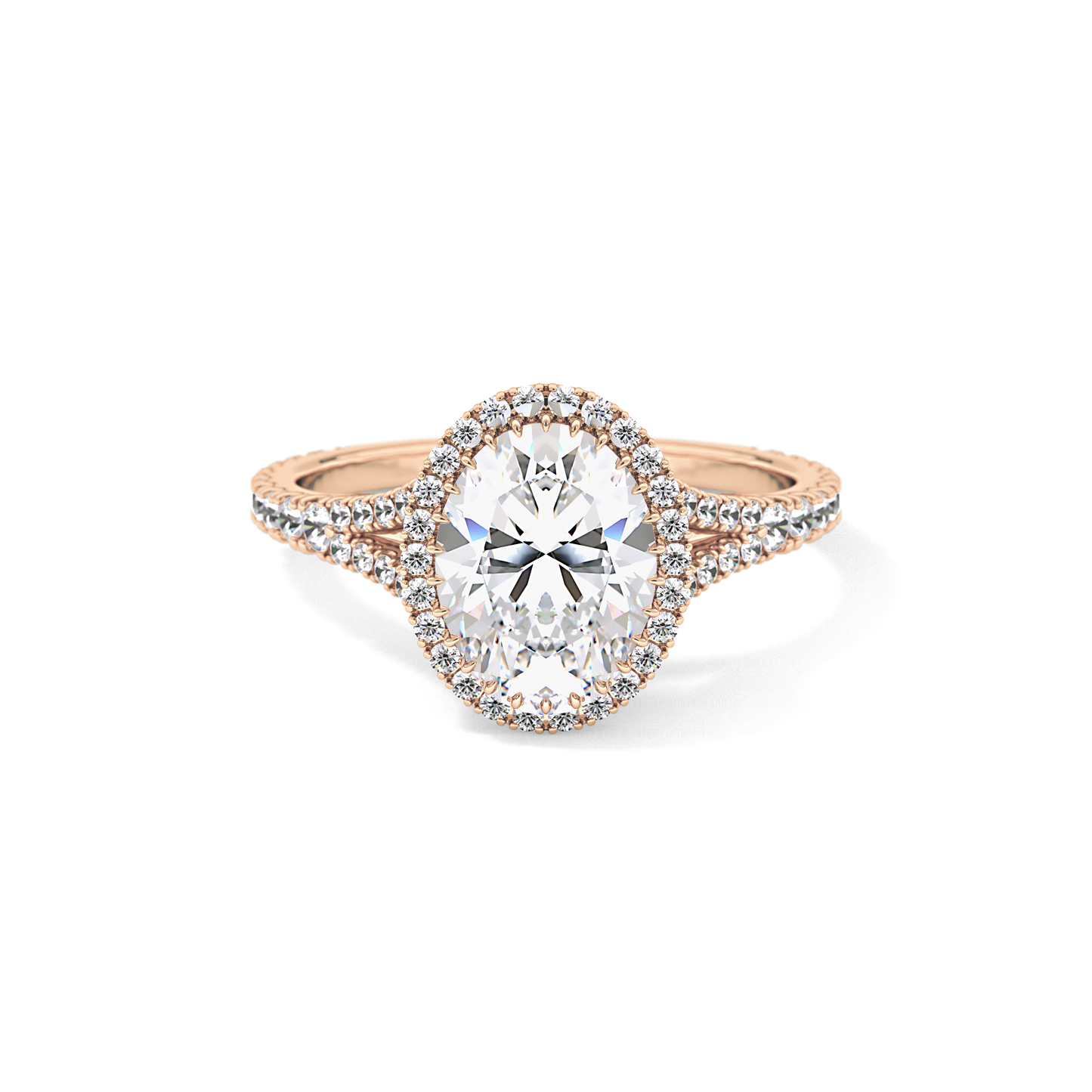 Oval Halo & Pave Split Shank Lab Grown Diamond Engagement Ring