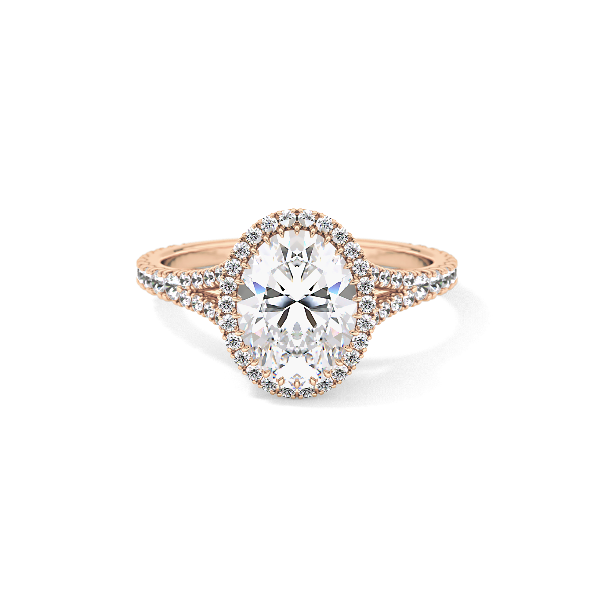 Oval Halo & Pave Split Shank Lab Grown Diamond Engagement Ring