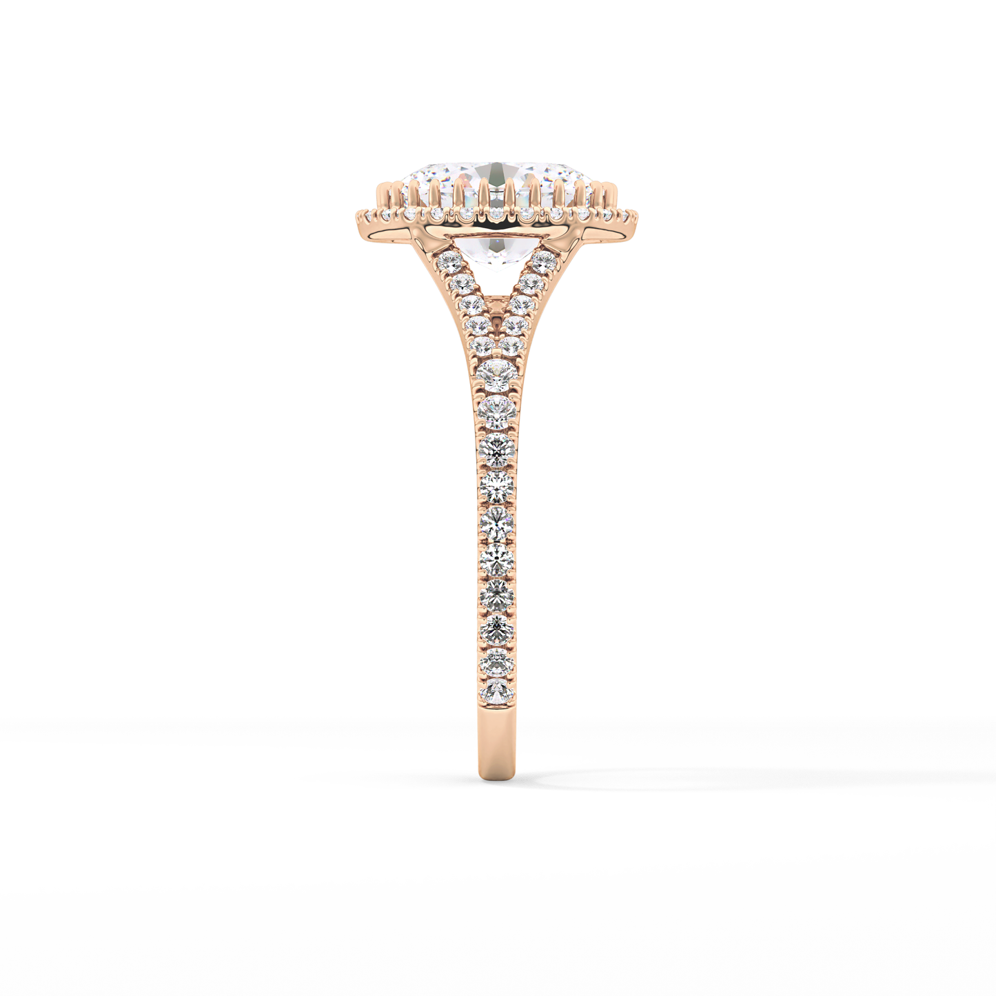 Oval Halo & Pave Split Shank Lab Grown Diamond Engagement Ring