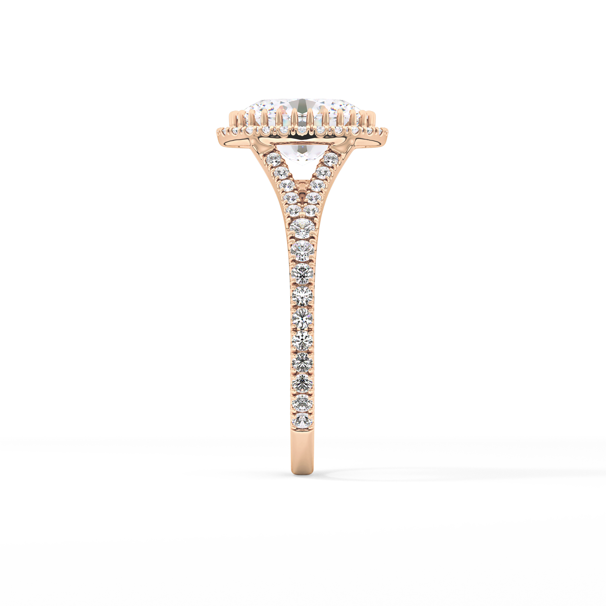 Oval Halo & Pave Split Shank Lab Grown Diamond Engagement Ring