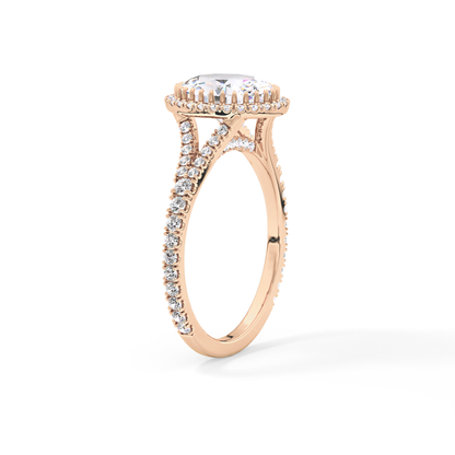 Oval Halo & Pave Split Shank Lab Grown Diamond Engagement Ring