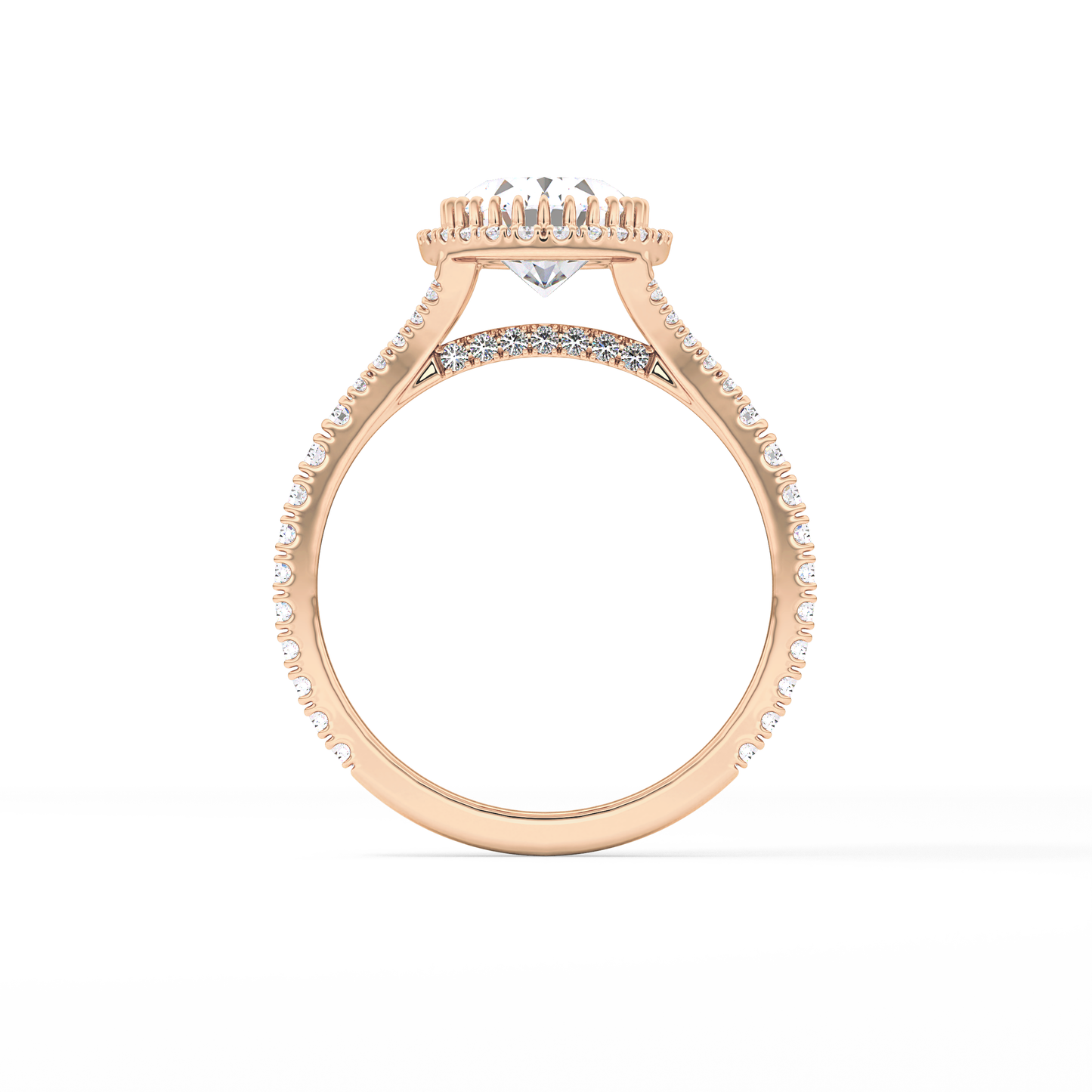 Oval Halo & Pave Split Shank Lab Grown Diamond Engagement Ring