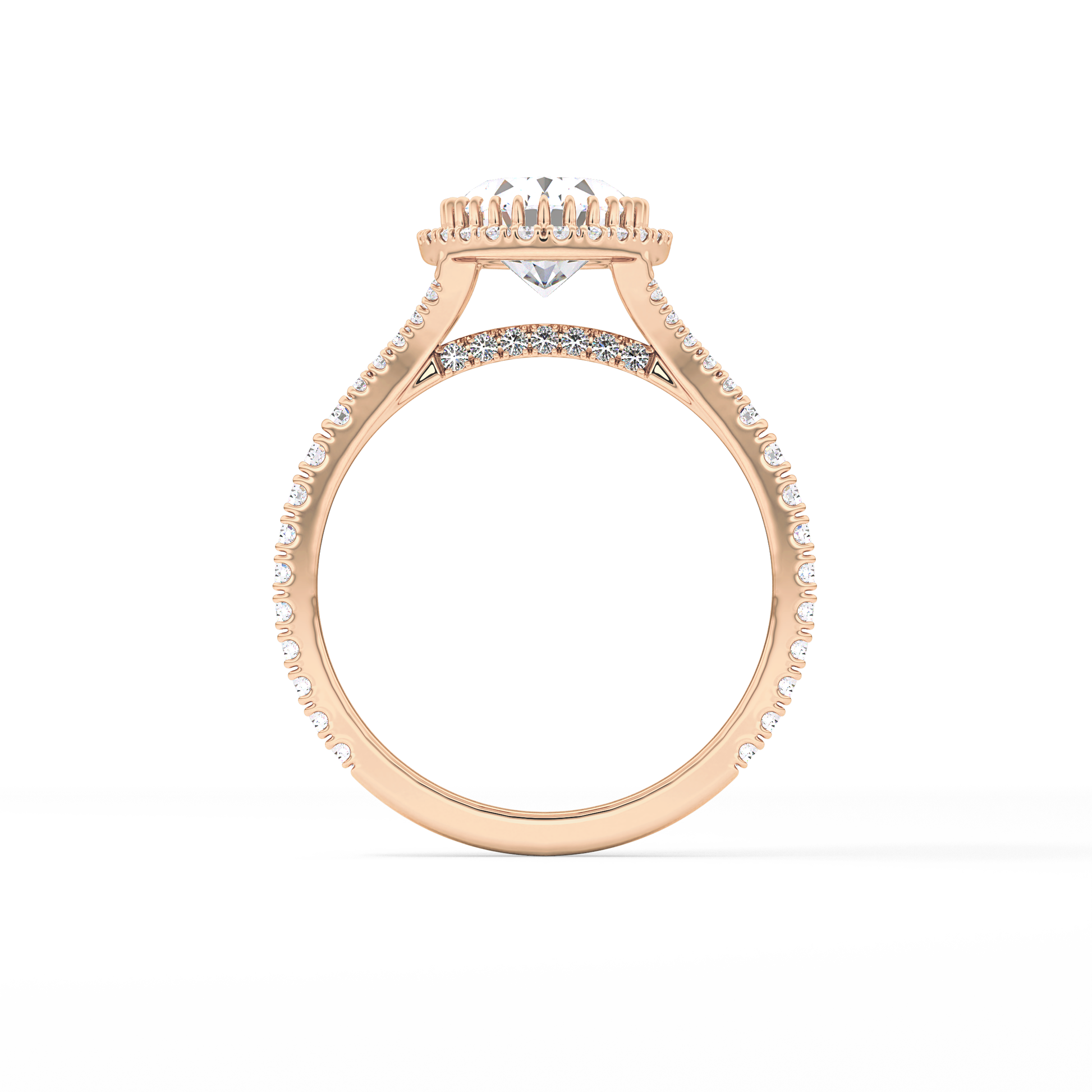 Oval Halo & Pave Split Shank Lab Grown Diamond Engagement Ring